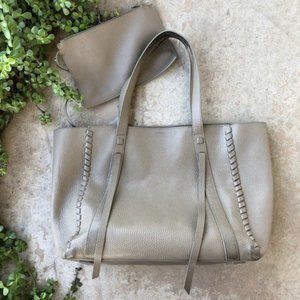 AllSaints Ray Tote Bag & Pouch, Taupe Gray Leather